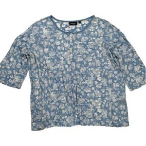 Avenue Plus Size Sheer Floral Popover Blouse Top Plus Size 30/32 3/4 Sleeves